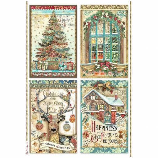 Papel De Arroz 4 Cards Christmas Greetings Stamperia