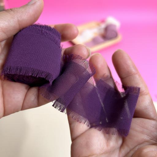 Cinta De Gasa Deshilachada o Chiffon Morado Oscuro