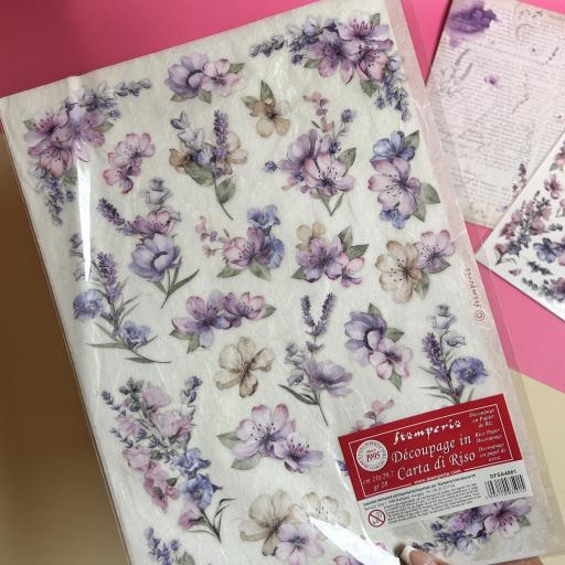 Papel De Arroz Patrón De Flores Lavender Stamperia