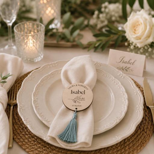 Marcasitios de Madera Personalizado para Bodas con Borla