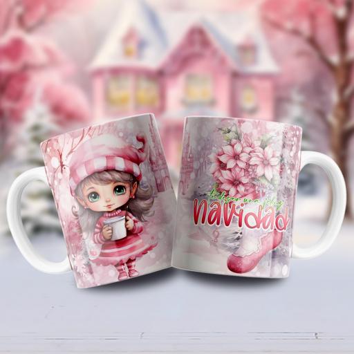 Taza Sublimada Navidad Rosa Varios Modelos