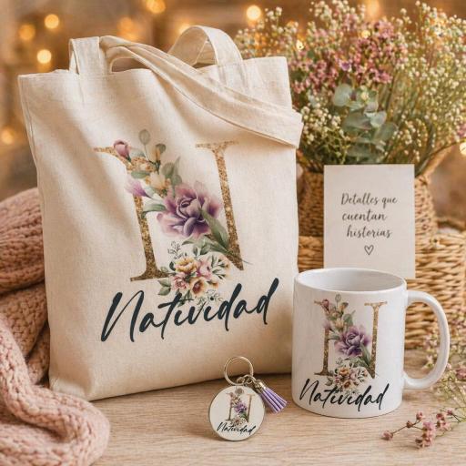 Pack Inicial Con Nombre Personalizada (Tote, Taza y LLavero) 