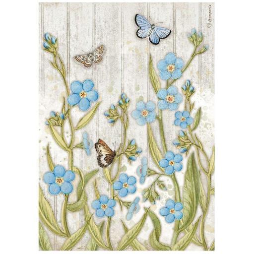 Papel De Arroz Flores Azules y Mariposa Garden House Stamperia [0]