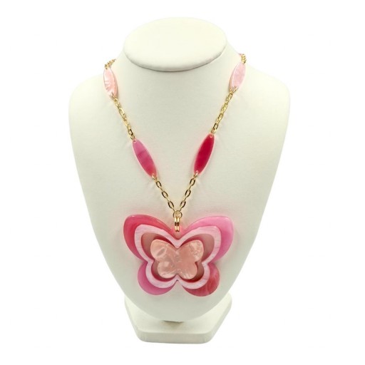 Collar Largo Mariposa Rosa