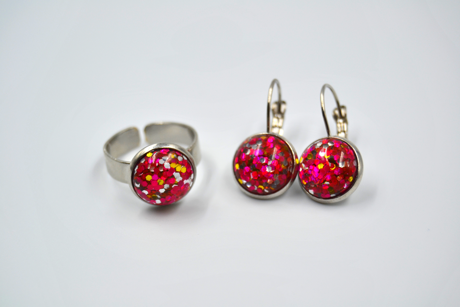 Anillo y Pendientes Party Fucsia