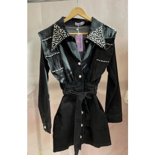 Vestido Denim Perlas Negro [2]