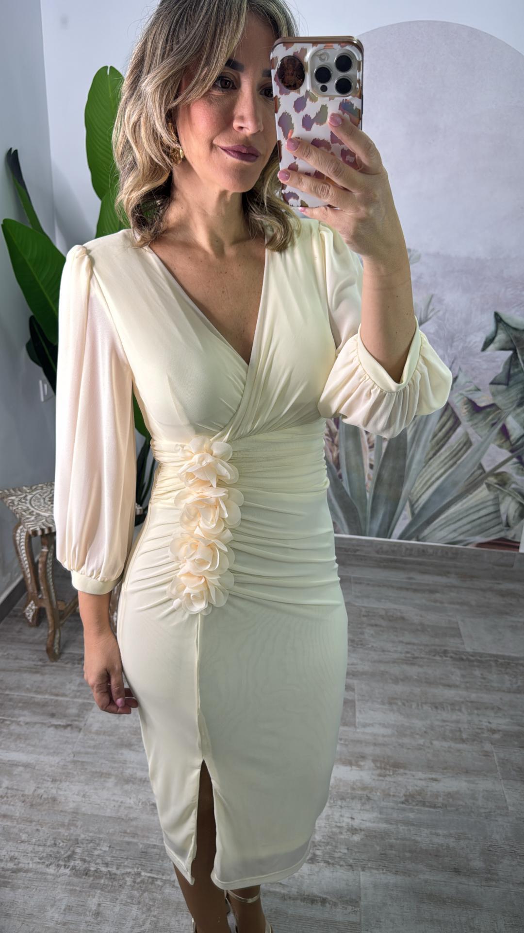 VESTIDO FLOR BEIGE