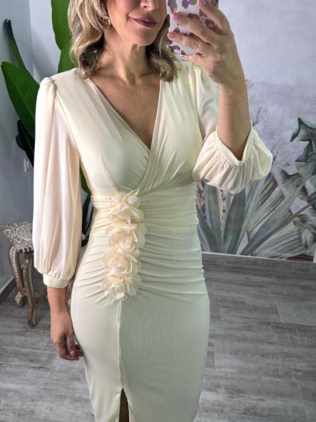VESTIDO FLOR BEIGE 