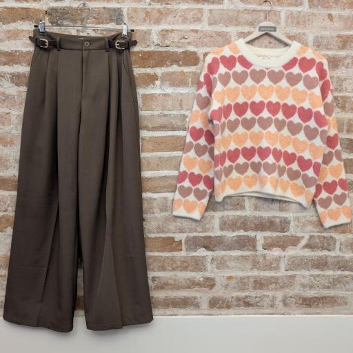 2025 invierno nueva colección tienda online guadalupe loves curling pantalón de pinzas topo jersey de corazones [3]