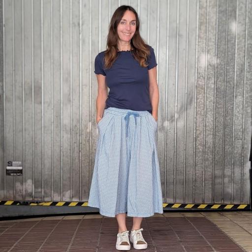 2025 verano nueva colección guadalupe loves curling tienda online falda pantalón vichy azul capri