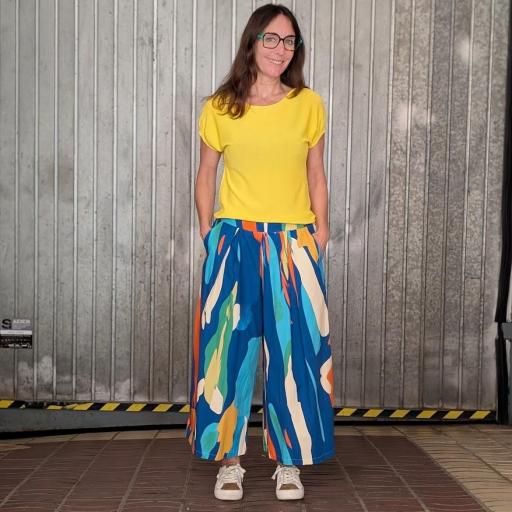 Pantalón culotte estampado multicolor azul [0]