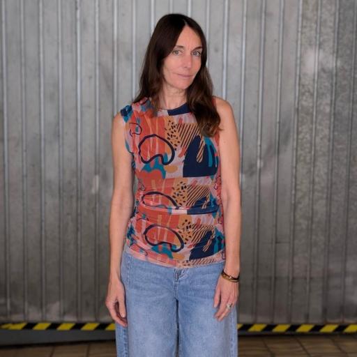 Top fruncido Long Beach de gasa estampada  [1]