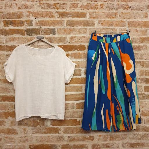 Pantalón culotte estampado multicolor azul
