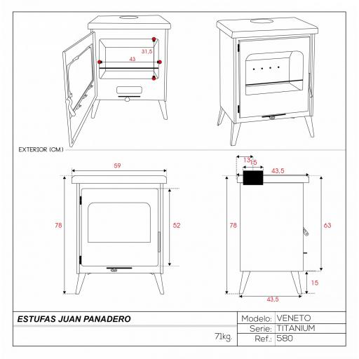  Estufa de leña Juan Panadero VENETO 8 kw / Alto rendimiento 82% / Eco design / Triple combustion [3]