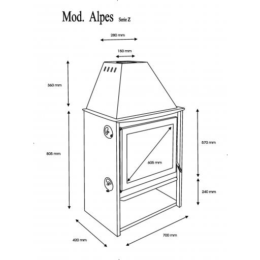 Estufa de leña modelo Alpes / 11 kw / 76% / 320 m3 [3]