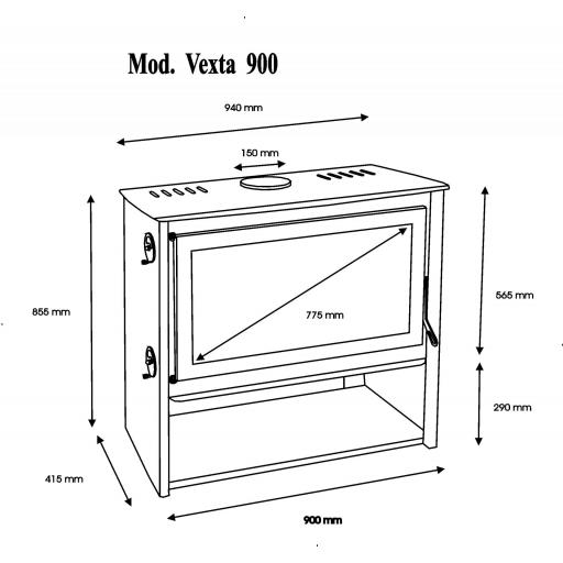  Estufa de leña Vexta 900 / Troncos 80 cm / Alto rendimiento 85 % / Triple combustion / Cristal limpio panoramico [3]