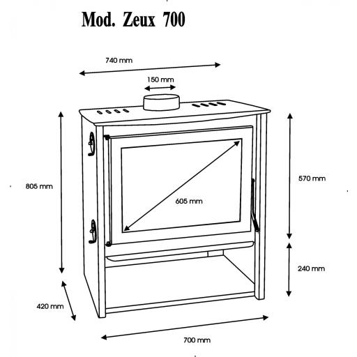 Estufa de leña Zeux 700 11 kw / Triple combustion / troncos 60 cm / calefaccion 320 m3 / Cristal limpio [3]