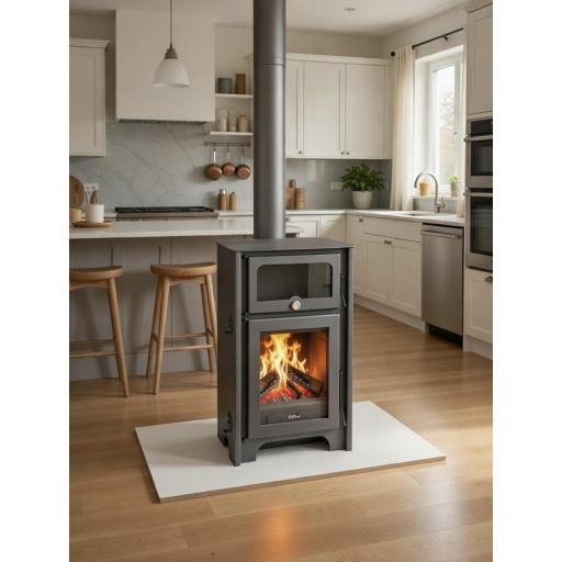 Estufa de leña con Horno Juan Panadero FIRENZE 10'6 kw / Alto rendimiento 88% / Triple combustion / Cristal limpio