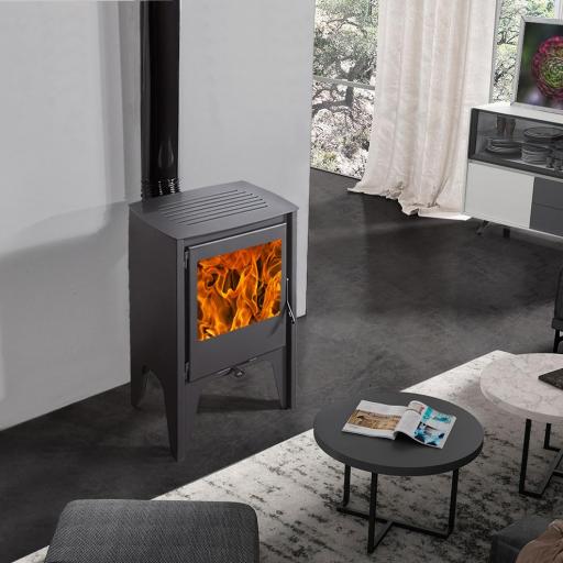 Estufa de leña Contemporanea Juan Panadero FRANKFURT 7'4 kw / Salida 150 mm / Eco Design