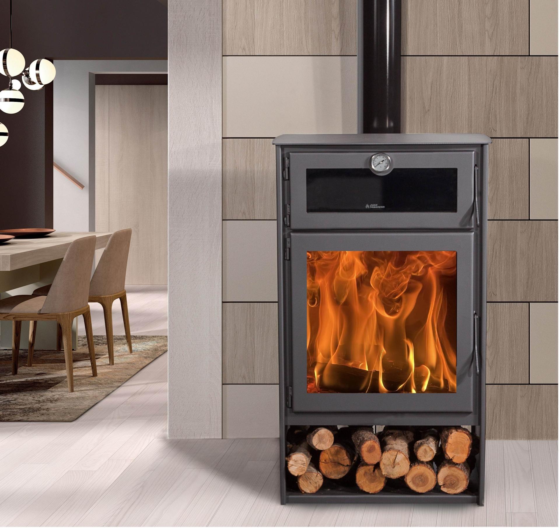 Estufa de leña con Horno Juan Panadero NICE 11 kw / Alto rendimiento 85 % / Triple combustion