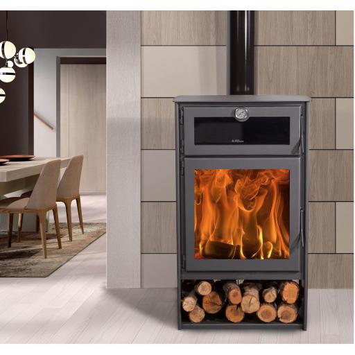 Estufa de leña con Horno Juan Panadero NICE 11 kw / Alto rendimiento 85 % / Triple combustion