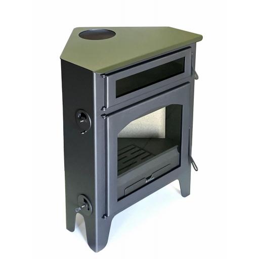 Estufa de leña de rincón Juan Panadero R2 Horno Max 11 kw / Alto rendimiento 85 % / Horno superior / Triple combustión / Cristal limpio [2]