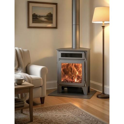 Estufa de leña de rincón Juan Panadero R5 Horno Max - 11 kw / Alto rendimiento 85% / Horno superior / Triple combustión / 320 m3