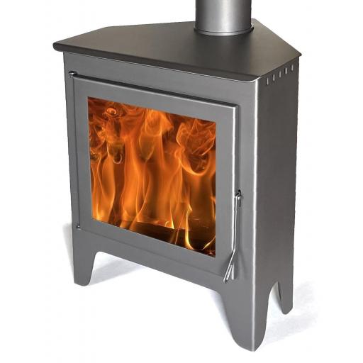  Estufa de leña de rincón Juan Panadero R6 Max - 11 kw / Alto rendimiento 85% / Triple combustion / Cristal limpio [1]