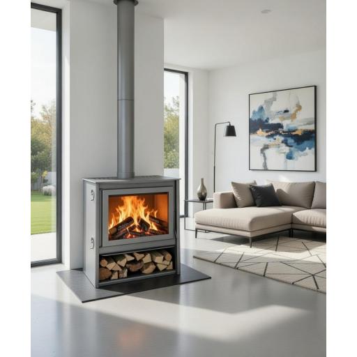 Estufa de leña Zeux 700 11 kw / Triple combustion / troncos 60 cm / calefaccion 320 m3 / Cristal limpio