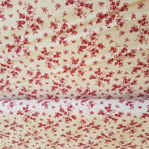 Tela algodón estampado marfil flor roja [3]
