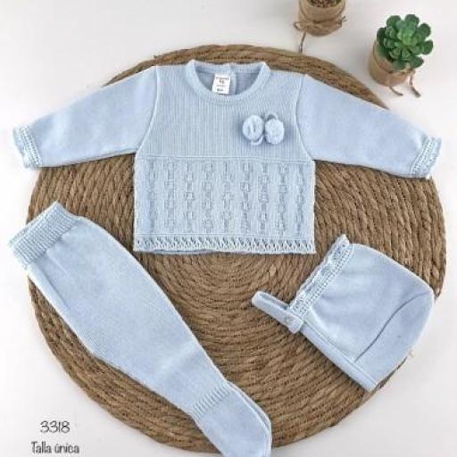 Conjunto de lana para bebé - 3 piezas celeste 