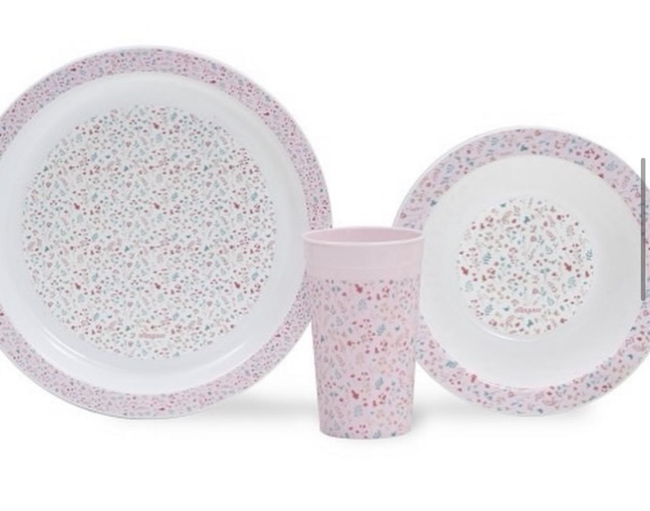 Vajilla 3 piezas flores Rosa
