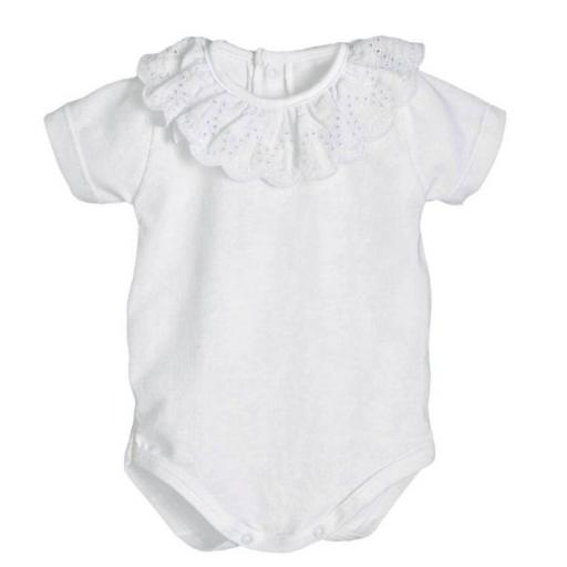 Body manga corta cuello tira bordada 