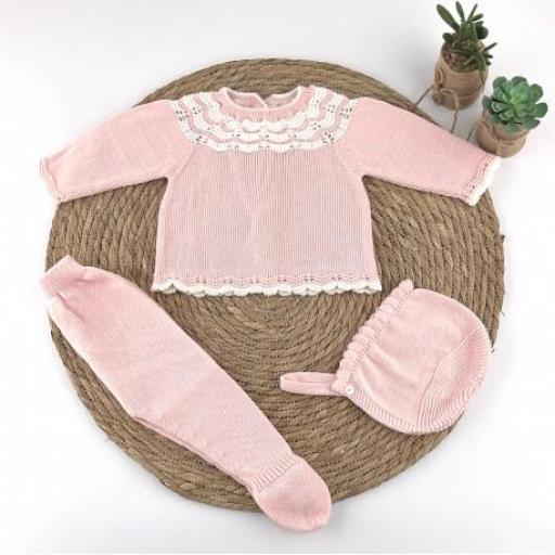 Conjunto lana 3 piezas rosa 