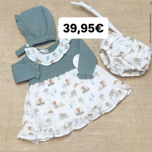 Conjunto Bella Bebé – Vestido, braguita y capota