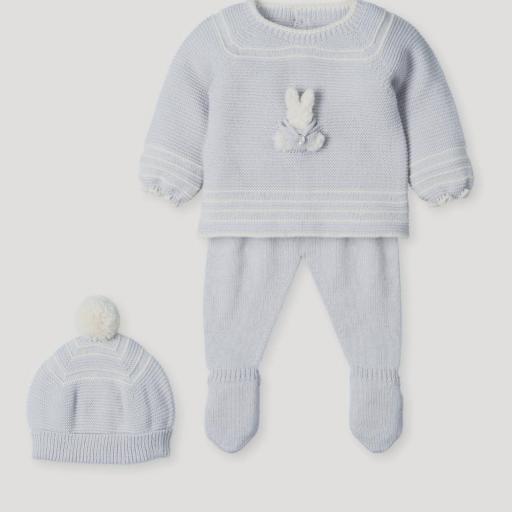 Conjunto lana 3 piezas conejito gris 