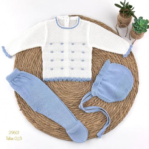 Conjunto hilo 3 piezas blanco azulado 