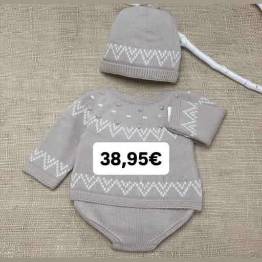Conjunto lana 3 piezas “cenefa piedra”