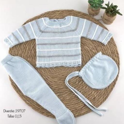 Conjunto de lana para bebé - 3 piezas celeste gris 