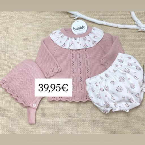 Conjunto tres piezas Babidu – Rosa Nude y florecitas