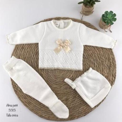 Conjunto de lana para bebé - 3 piezas crudo