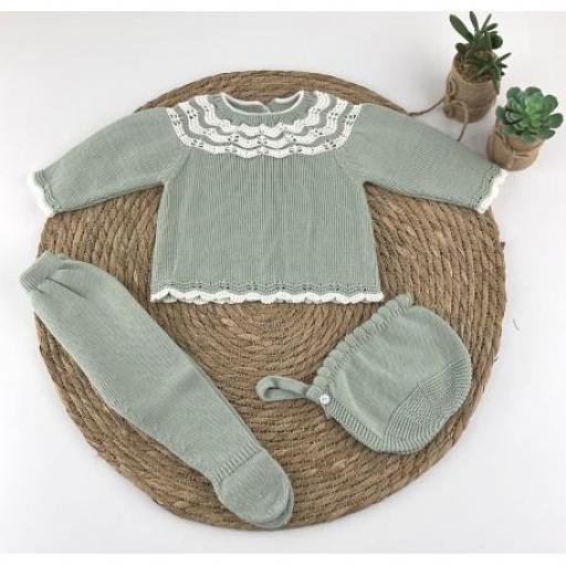 Conjunto lana 3 piezas verde