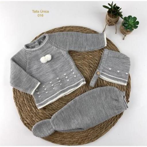 Conjunto lana 3 piezas gris