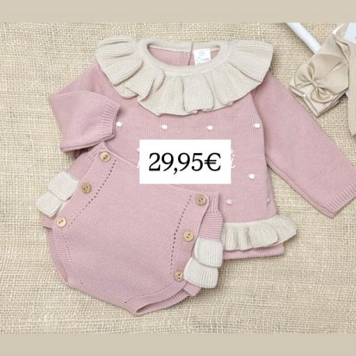 Conjunto rosa maquillaje bebé con detalles en lino