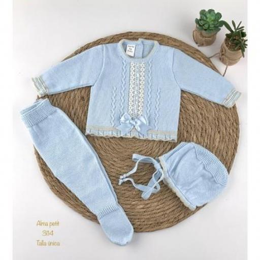 Conjunto lana 3 piezas Azul bebé 