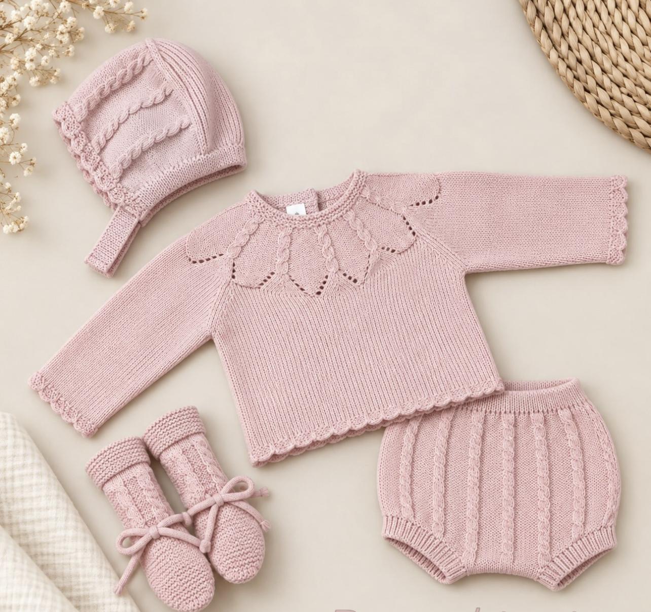 Conjunto lana 4 piezas rosa