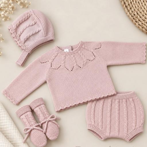 Conjunto lana 4 piezas rosa