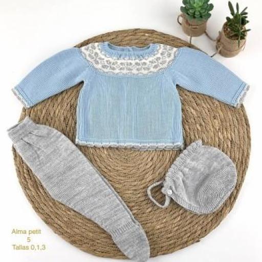 Conjunto lana 3 piezas Azul gris