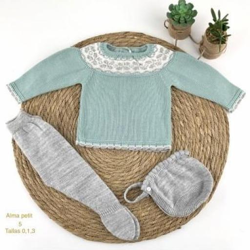 Conjunto lana 3 piezas verde gris 