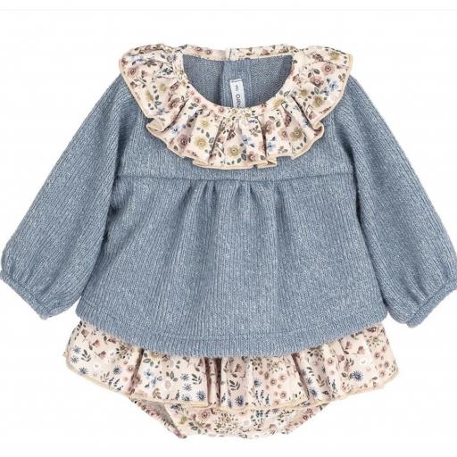 Conjunto bebé niña de dos piezas de Calamaro: Camiseta afelpada con falda-braguita floral [0]